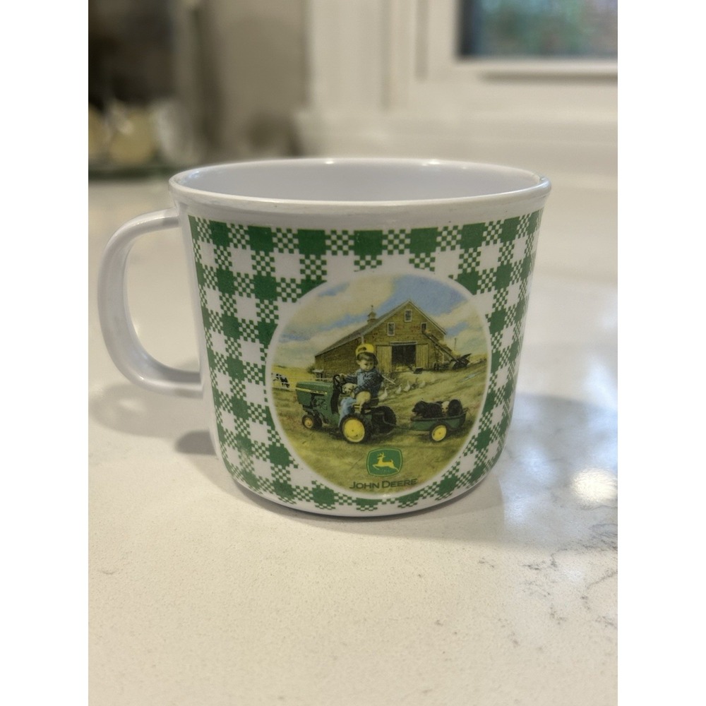 John Deere green gingham Check child cup little farmer Plastic